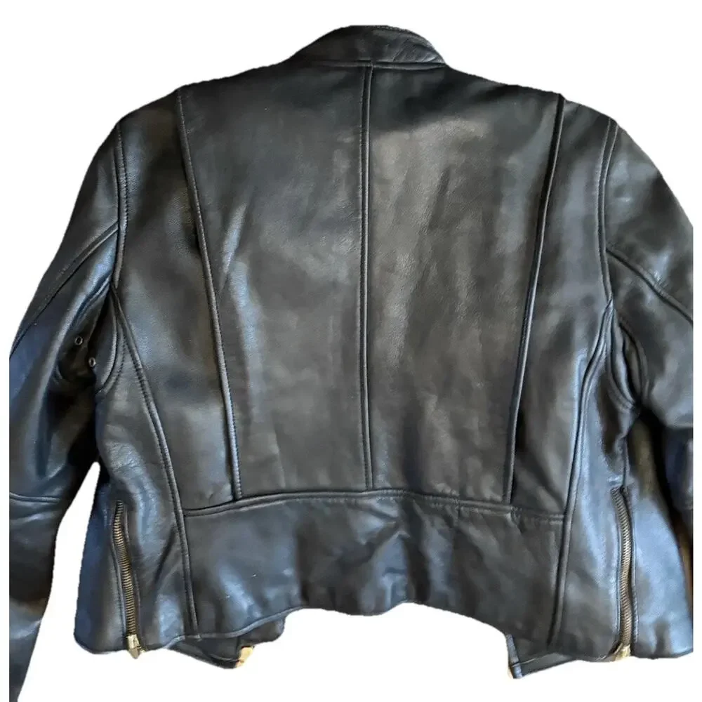 Vintage Womens Black Leather Moto Jacket Fur Lined Biker 12 Vtg Zip Liner - Picture 7 of 16
